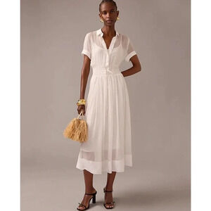 J. Crew Elena Shirtdress Chiffon White Midi A Line Minimalist Sheer US 0 NWT